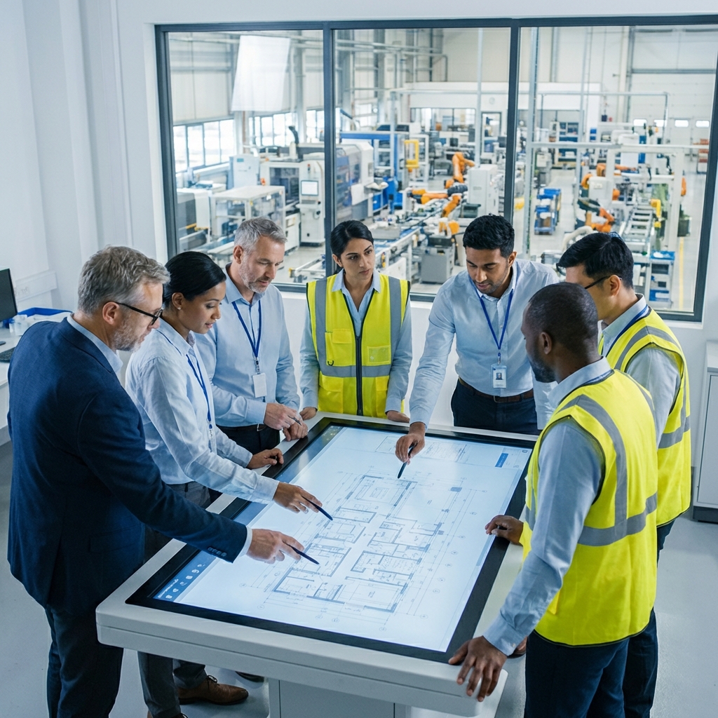 Automation engineer collaborating with team