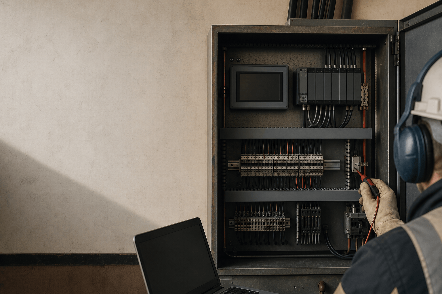 Industrial engineer reviewing automation plans